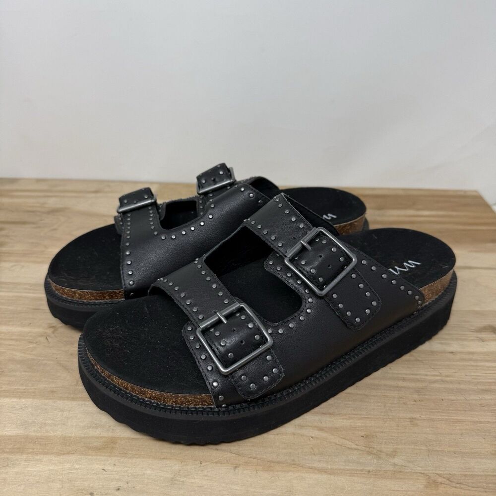 WYDR Murphy Black Platform Sandals Sz 9 WW Black Studs